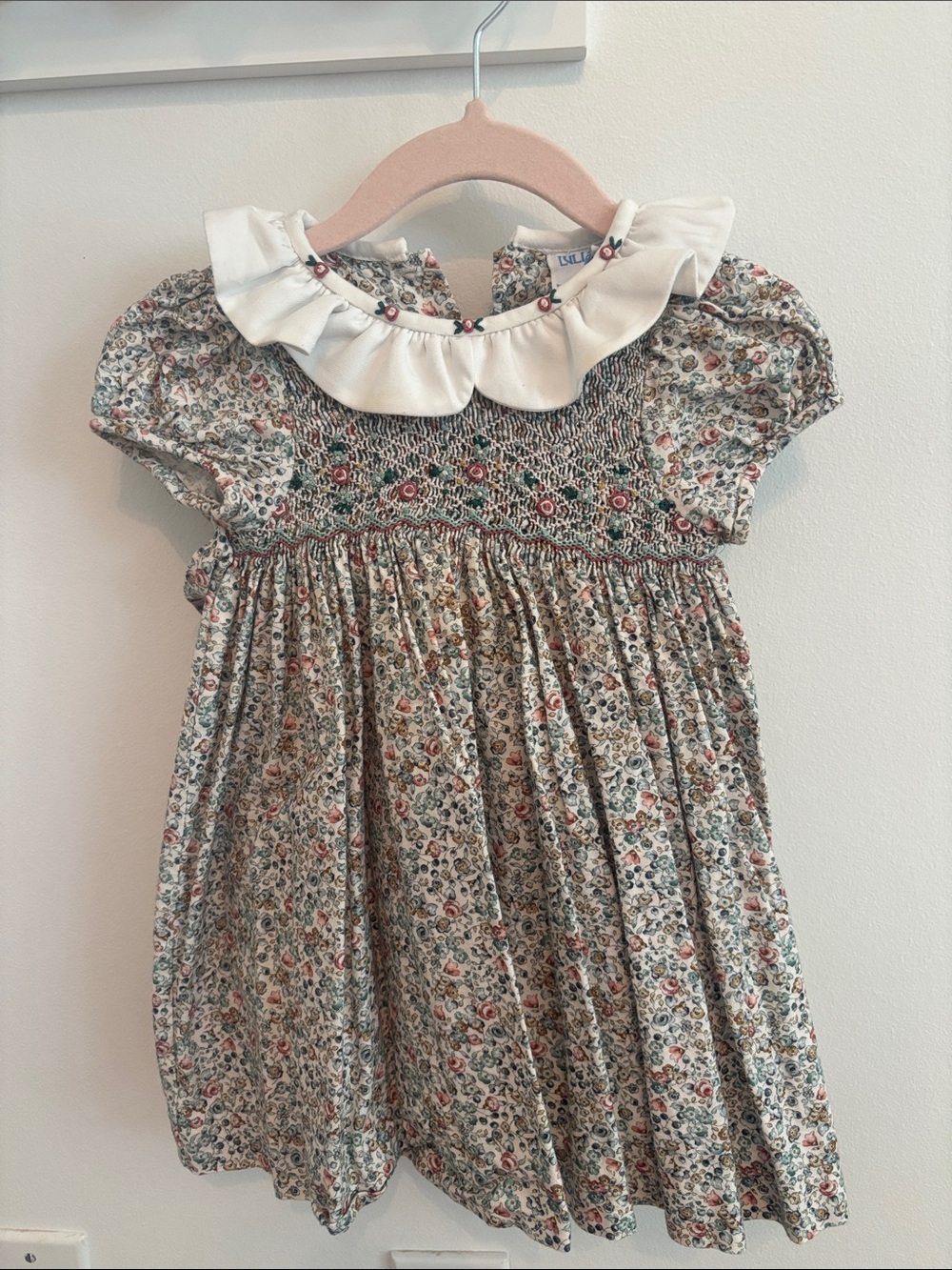 Luli & Me Floral Smocked Dress with White Ruffled Collar